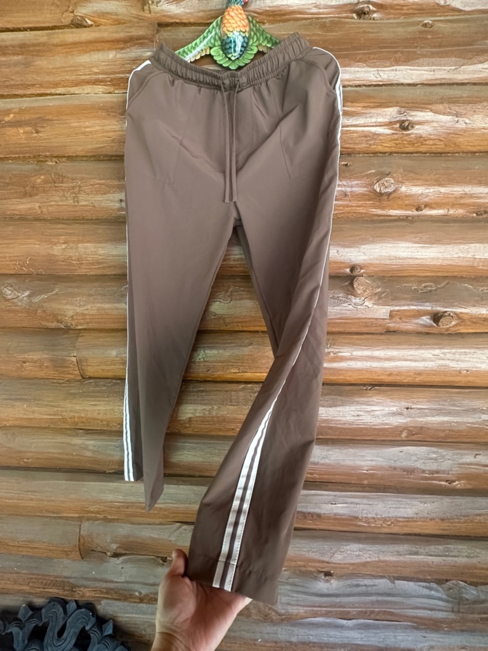 Albion Brown Track Joggers with White Side Stripes